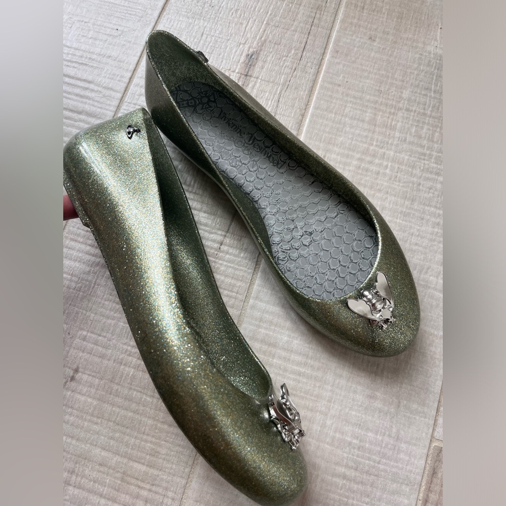 Vivienne Westwood Green Glitter Flats